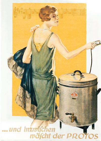 Рекламный постер стиральных машин Protos, выпускаемых Siemens, 1925 г.