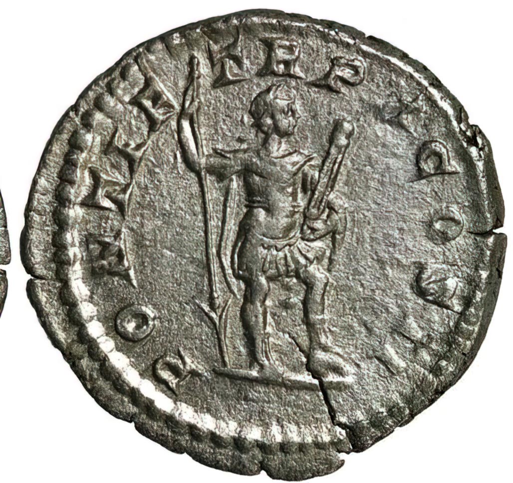 Древнеримская монета с изображением Каракаллы в образе Виртуса 198-217 гг. н.э.